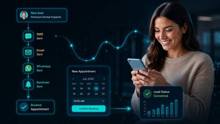 Automated SMS, email and WhatsApp follow-up booking patients in